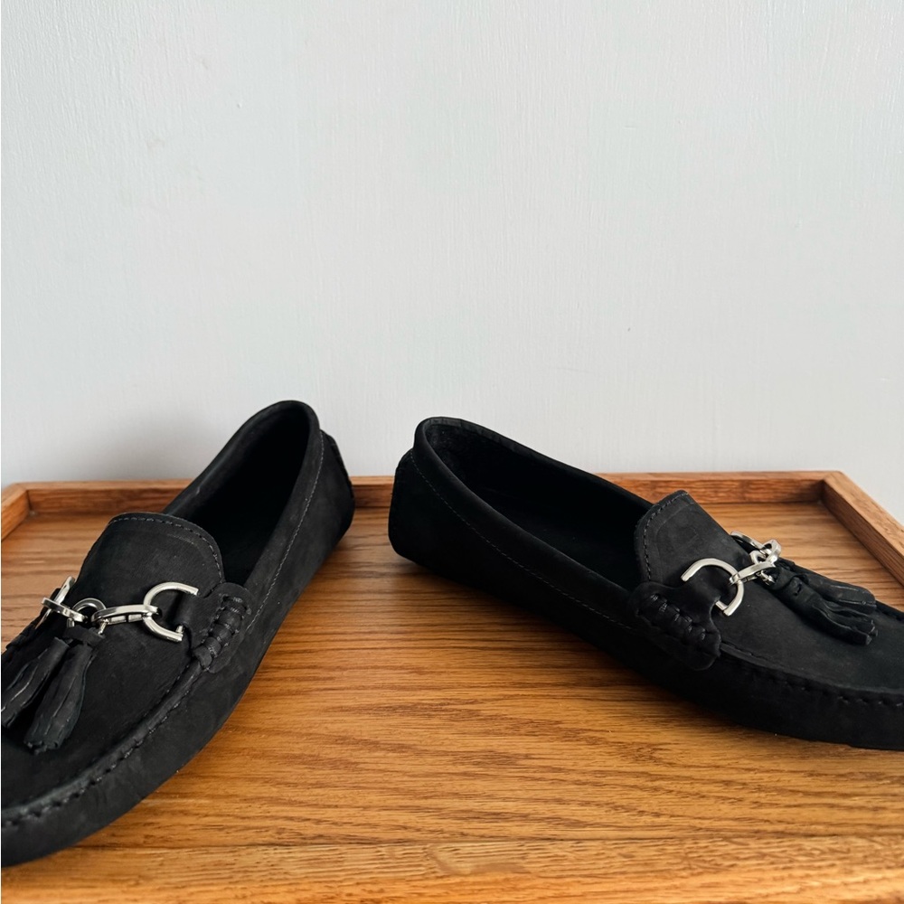 Saks Fifth Avenue Black Loafers with Silver Accents - Picture 4 of 7